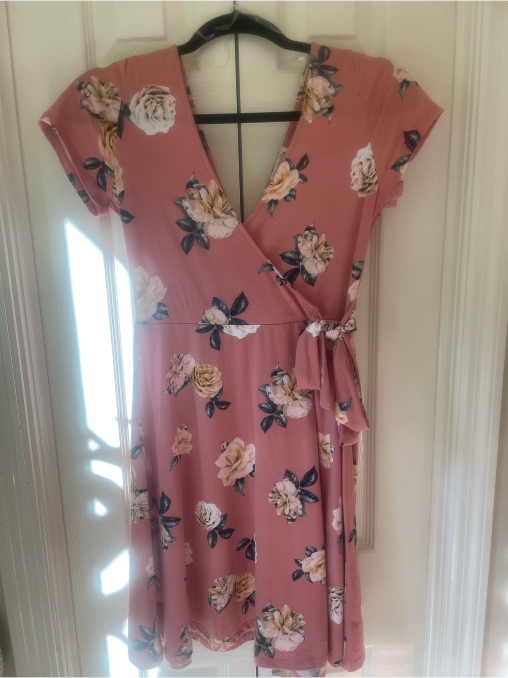 Women's Floral Wrap Dress in Dusty Rose